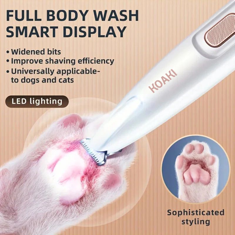 USB Koaki Charging Dog Cat Paw Trimmer with LED Light Waterproof