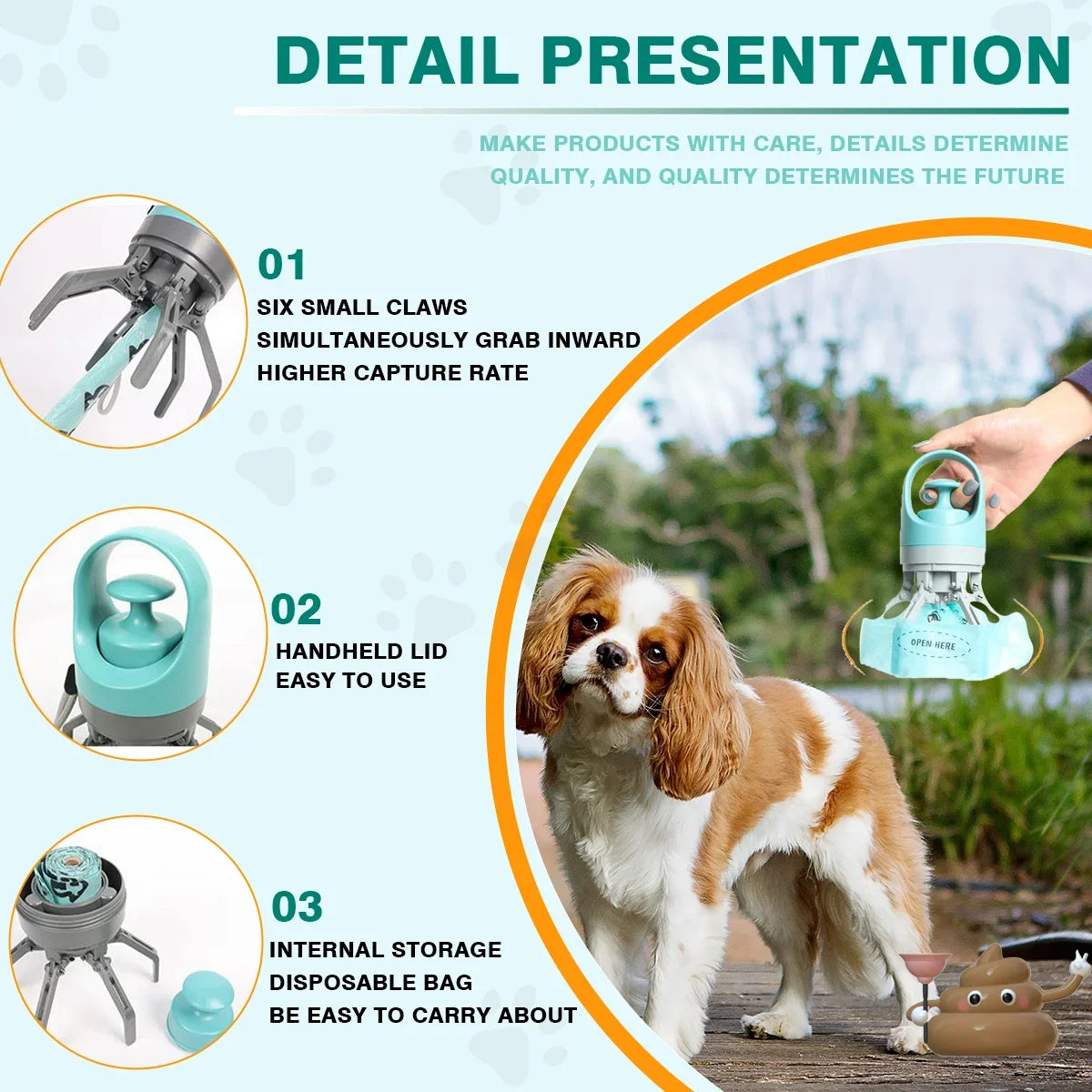 Dog Pooper Scooper Garbage Bag Cat Dispenser Waste Pick-up Cleaner